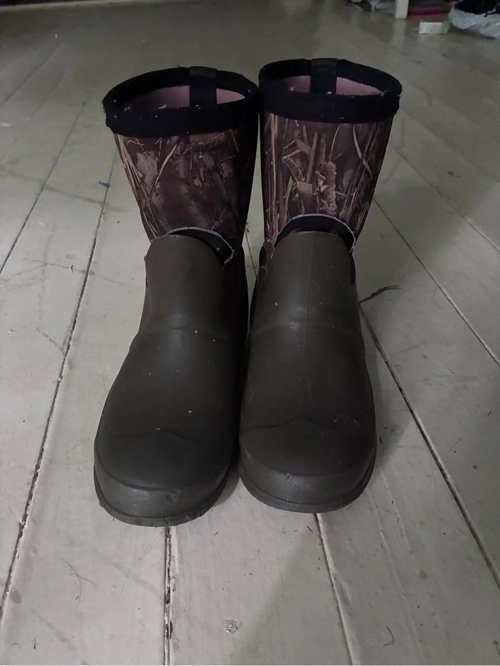 Women’s Brown Green Bogs Rubber Clog-Style Waterproof Boots Camouflage Shaft
